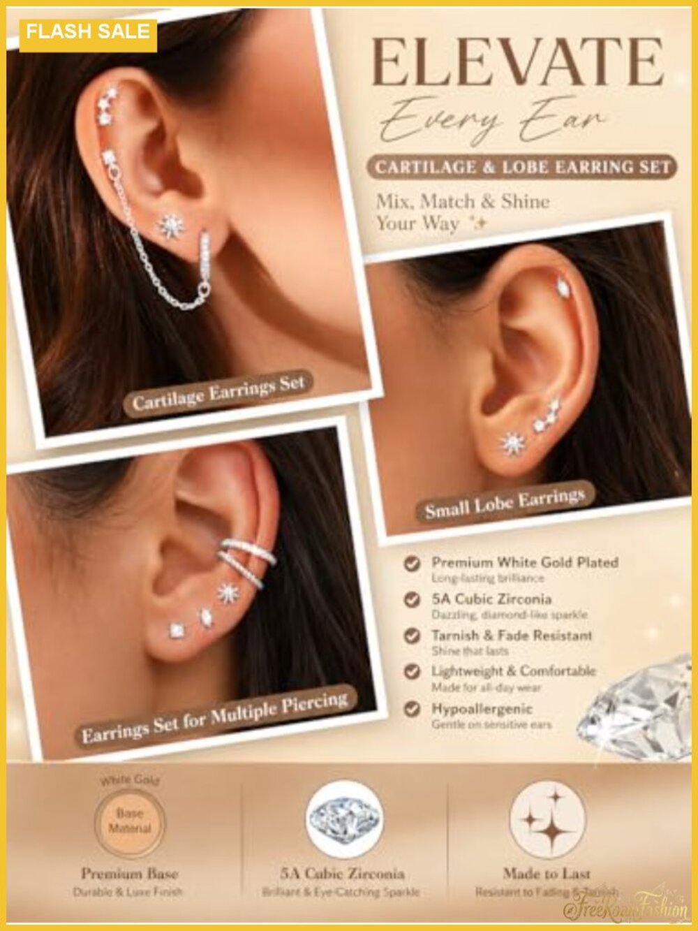 Hypoallergenic Flat Back Stud Hoop Earring Stack for Women Trendy